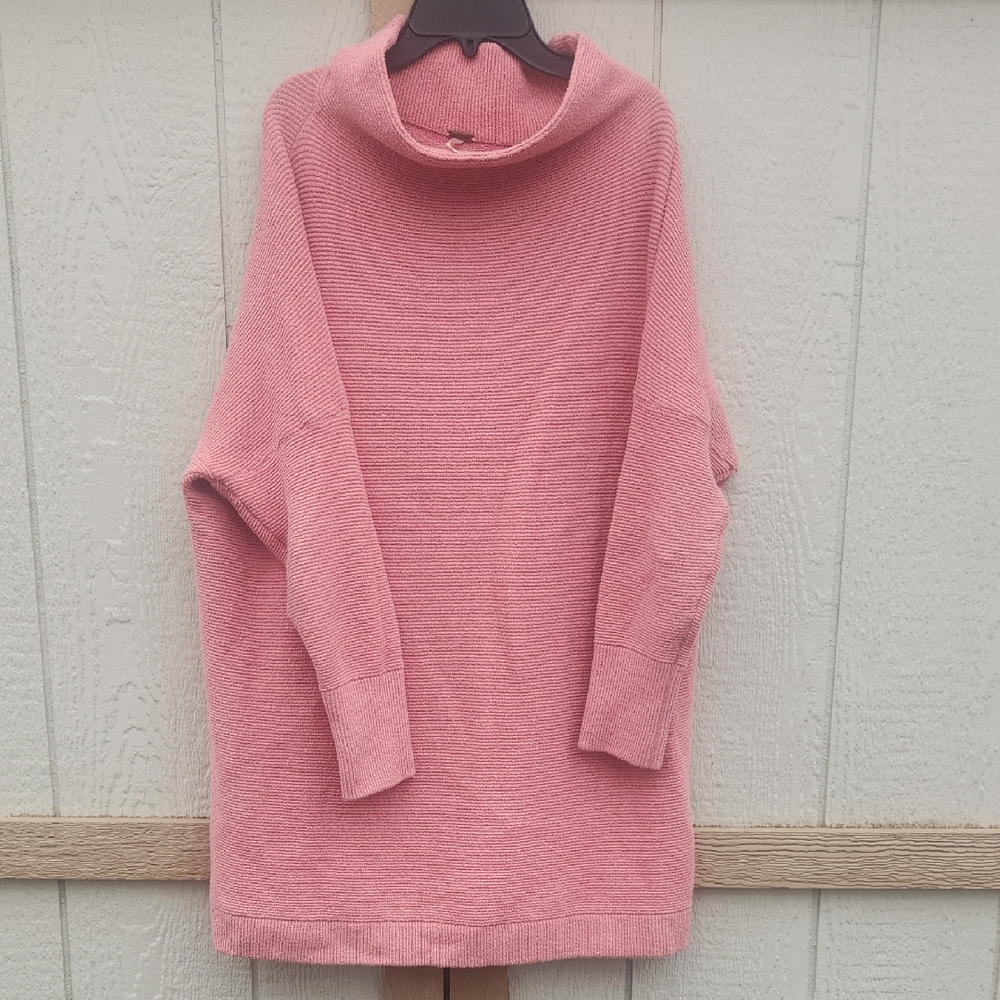 Free People Ottoman Slouchy Tunic Coral Pink Boho Oversize Ribbed Stretch Medium